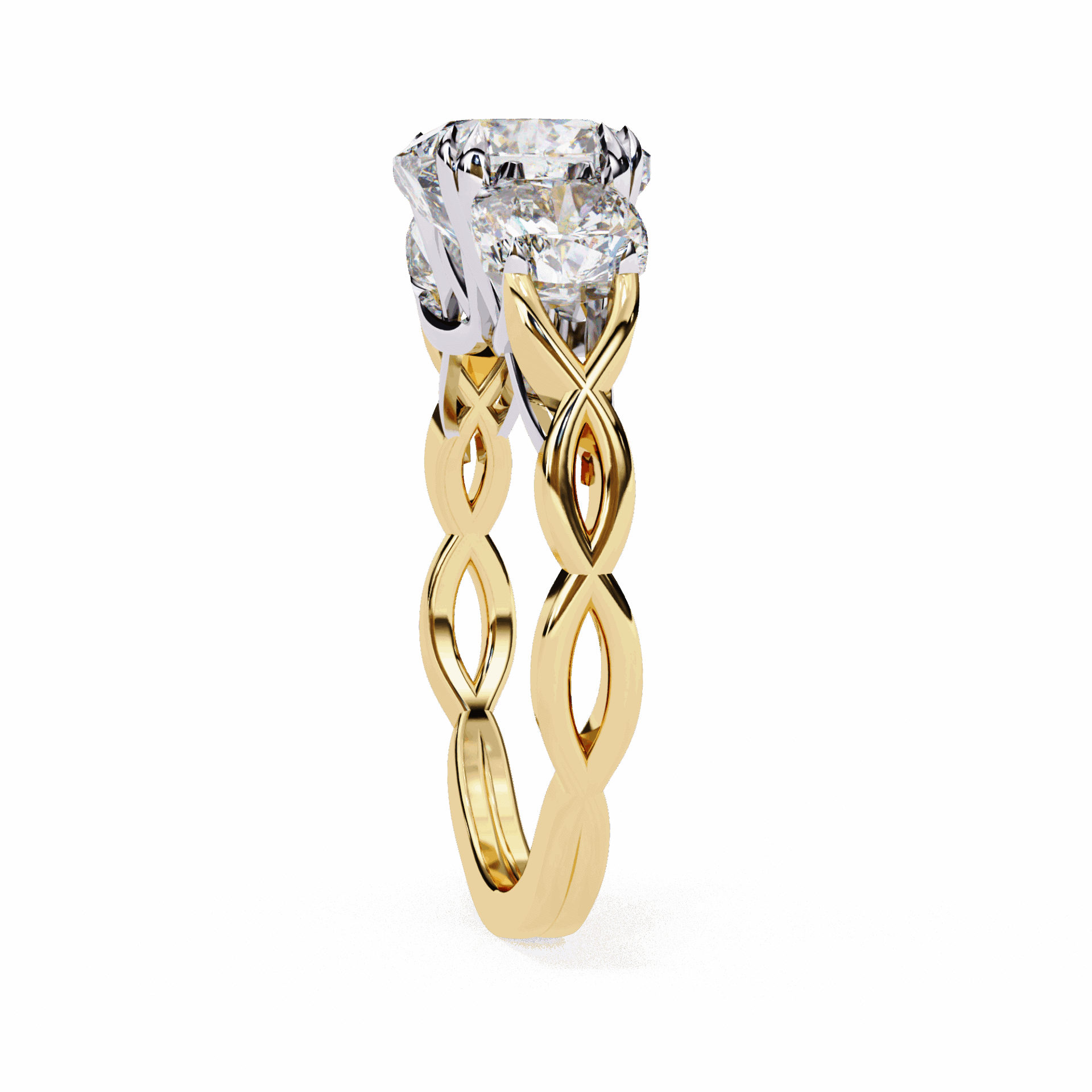 3.5 Carat Cushion Three Stone Solitaire Ring in Moissanite | House of Estara