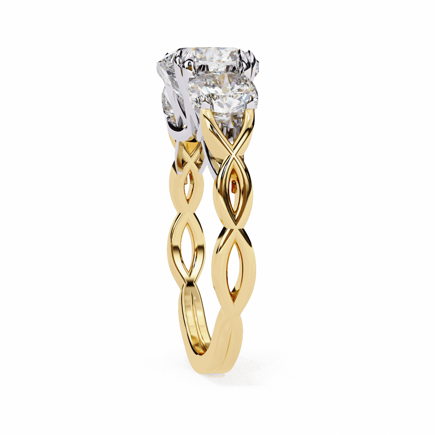 3.5 Carat Cushion Three Stone Solitaire Ring in Moissanite | House of Estara