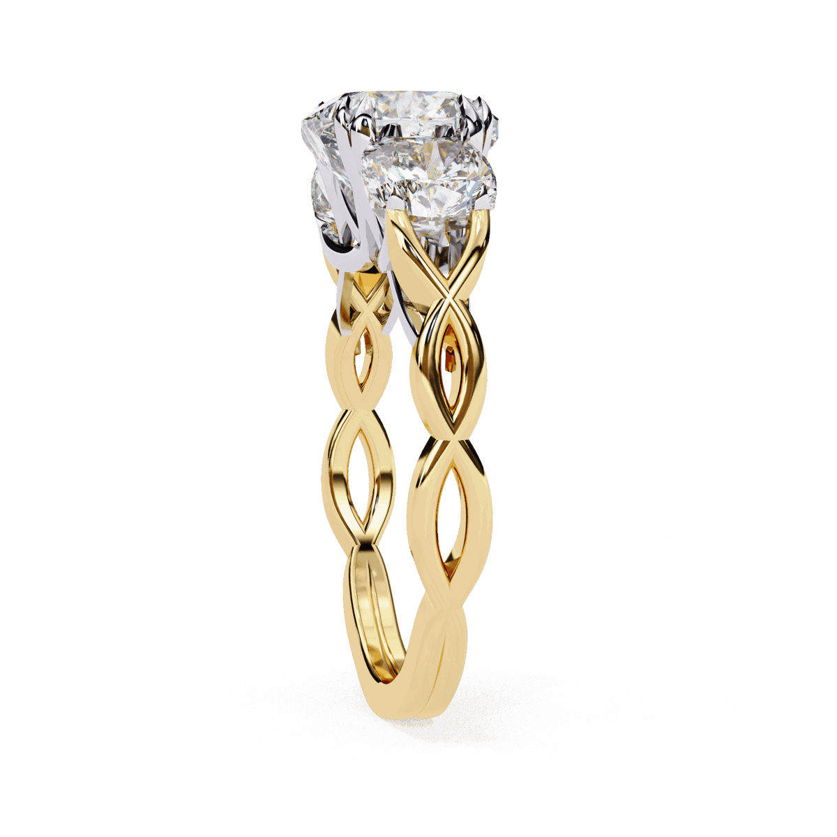 3.5 Carat Cushion Three Stone Solitaire Ring in Moissanite | House of Estara