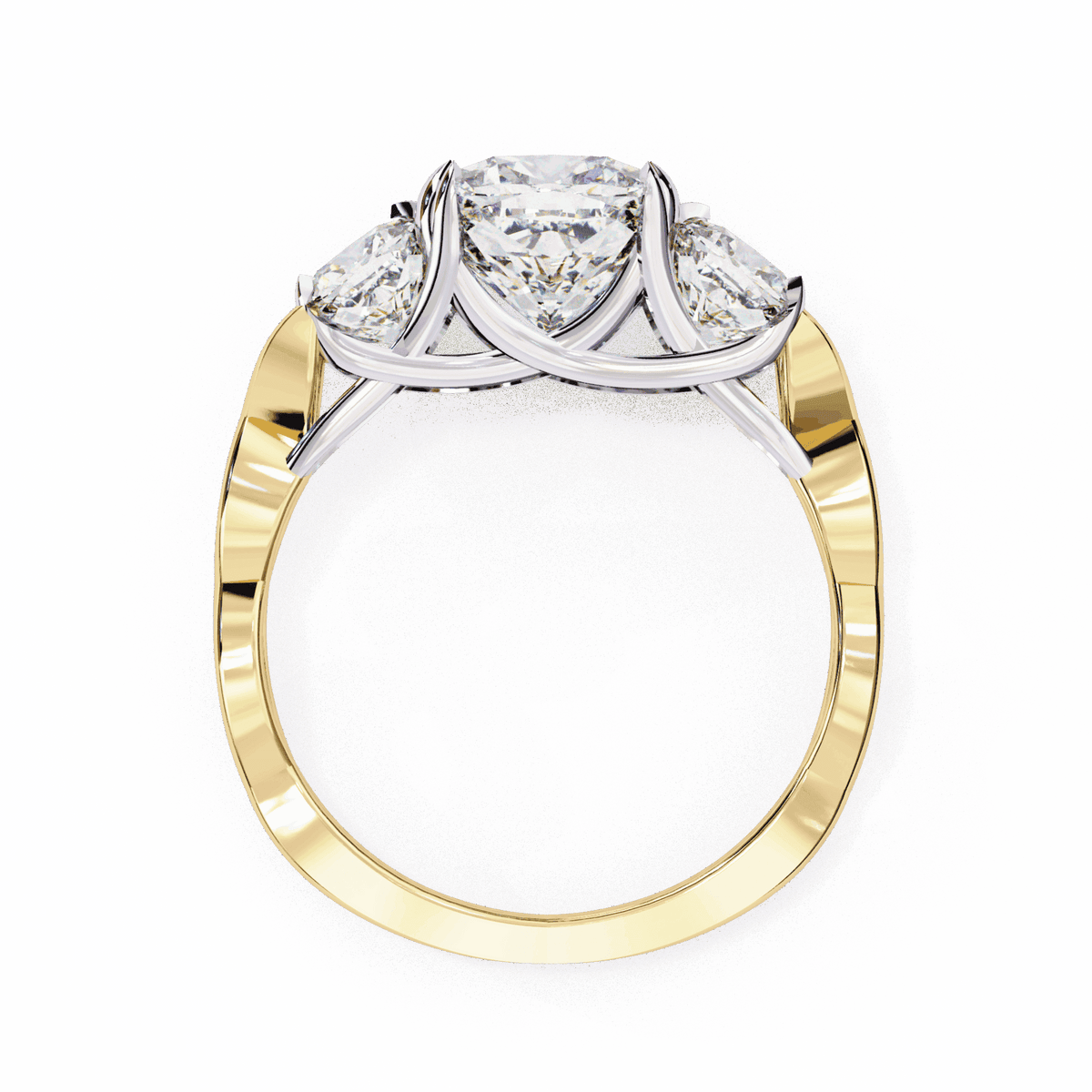 3.5 Carat Cushion Three Stone Solitaire Ring in Moissanite | House of Estara