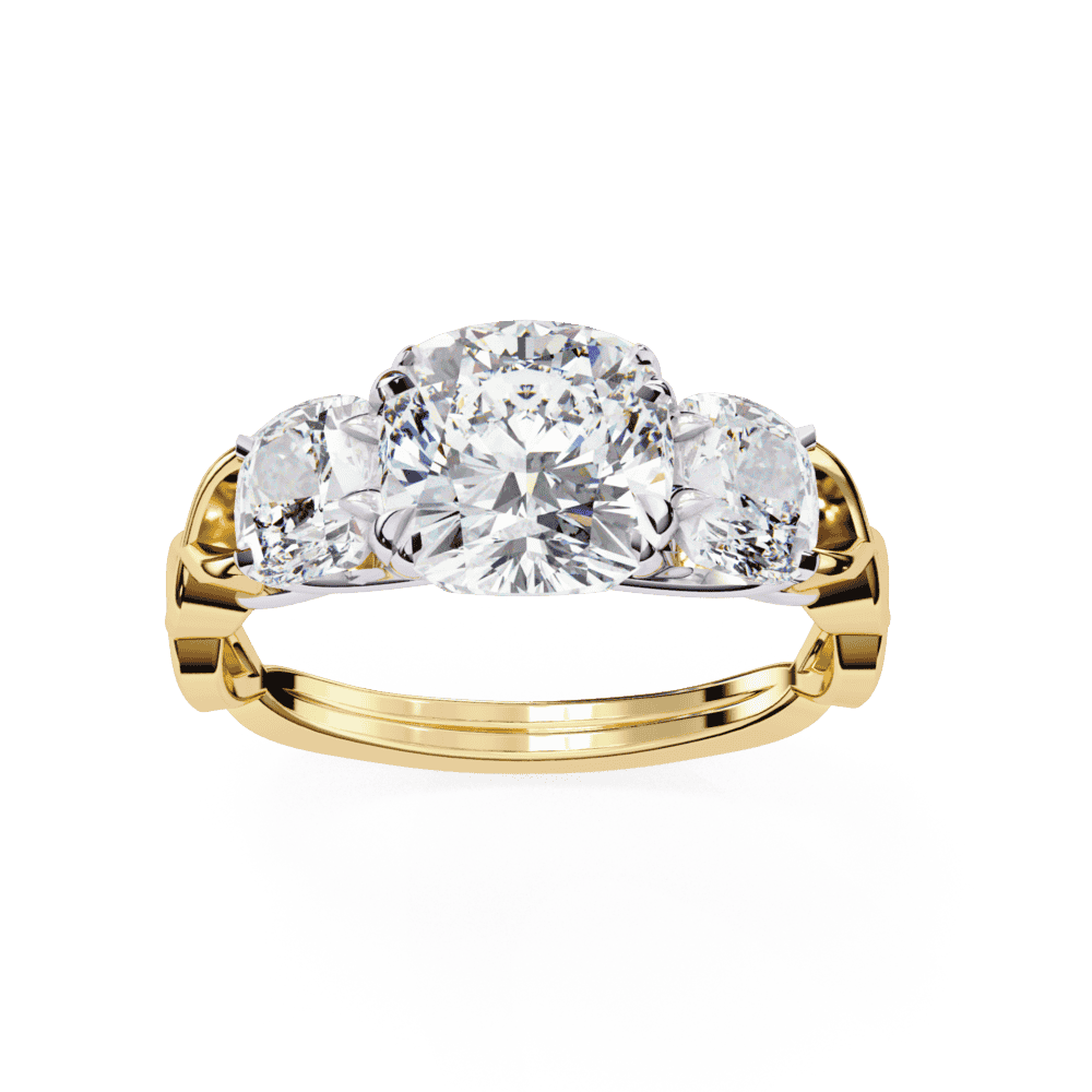 3.5 Carat Cushion Three Stone Solitaire Ring in Moissanite | House of Estara