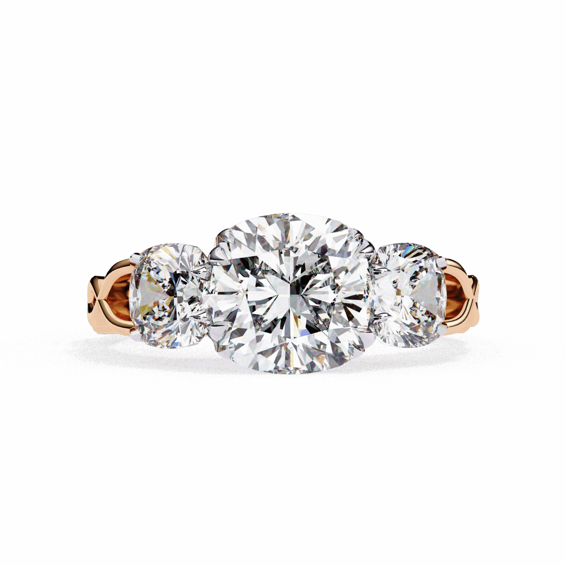 3.5 Carat Cushion Three Stone Solitaire Ring in Moissanite | House of Estara