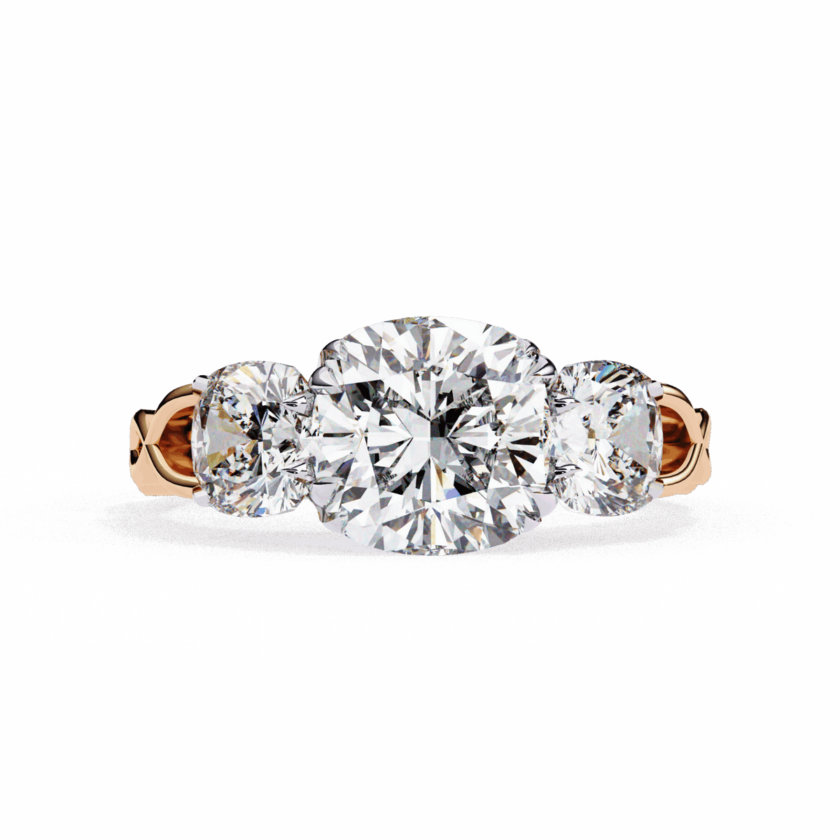 3.5 Carat Cushion Three Stone Solitaire Ring in Moissanite | House of Estara