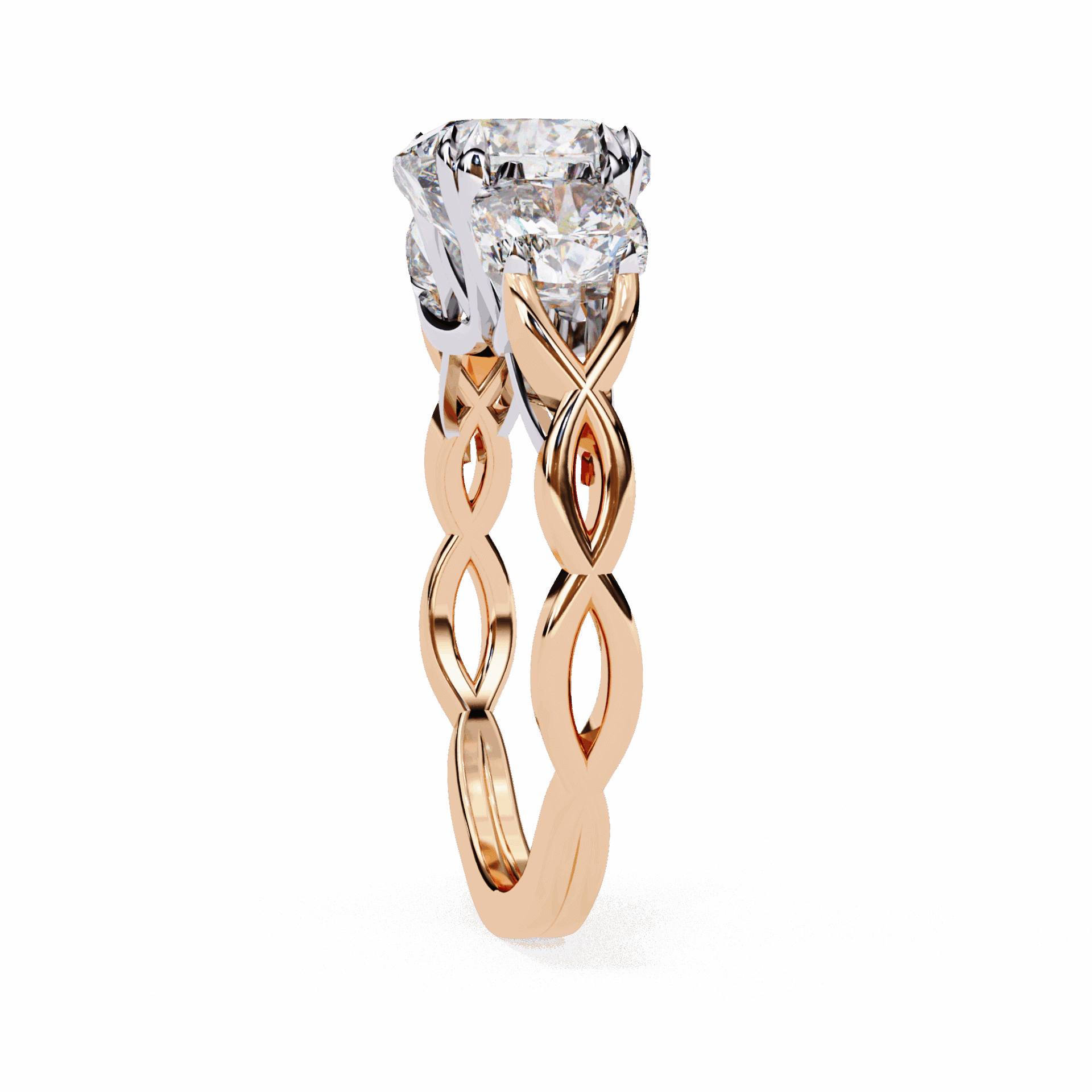3.5 Carat Cushion Three Stone Solitaire Ring in Moissanite | House of Estara