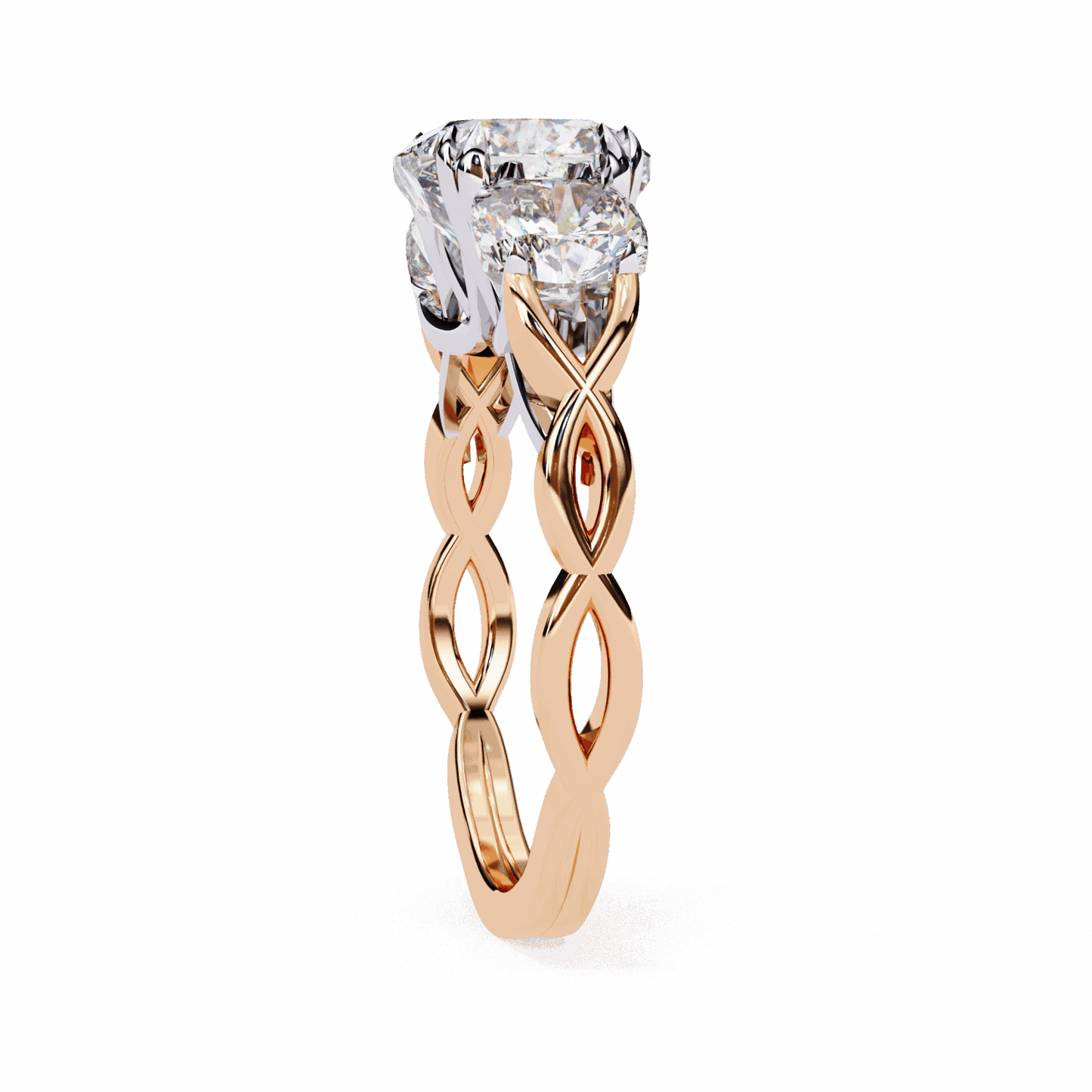 3.5 Carat Cushion Three Stone Solitaire Ring in Moissanite | House of Estara