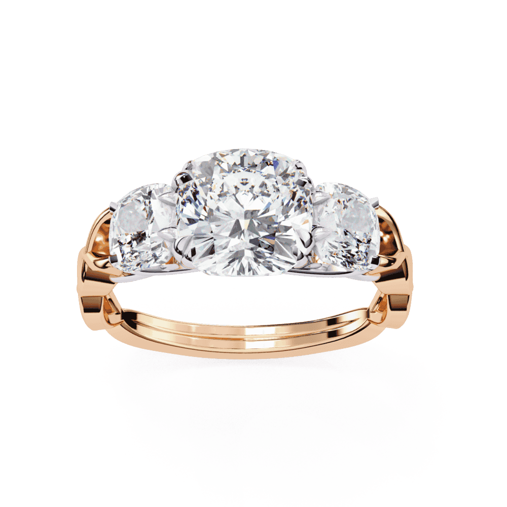 3.5 Carat Cushion Three Stone Solitaire Ring in Moissanite | House of Estara