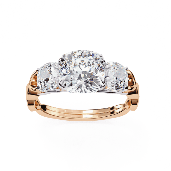 3.5 Carat Cushion Three Stone Solitaire Ring in Moissanite | House of Estara