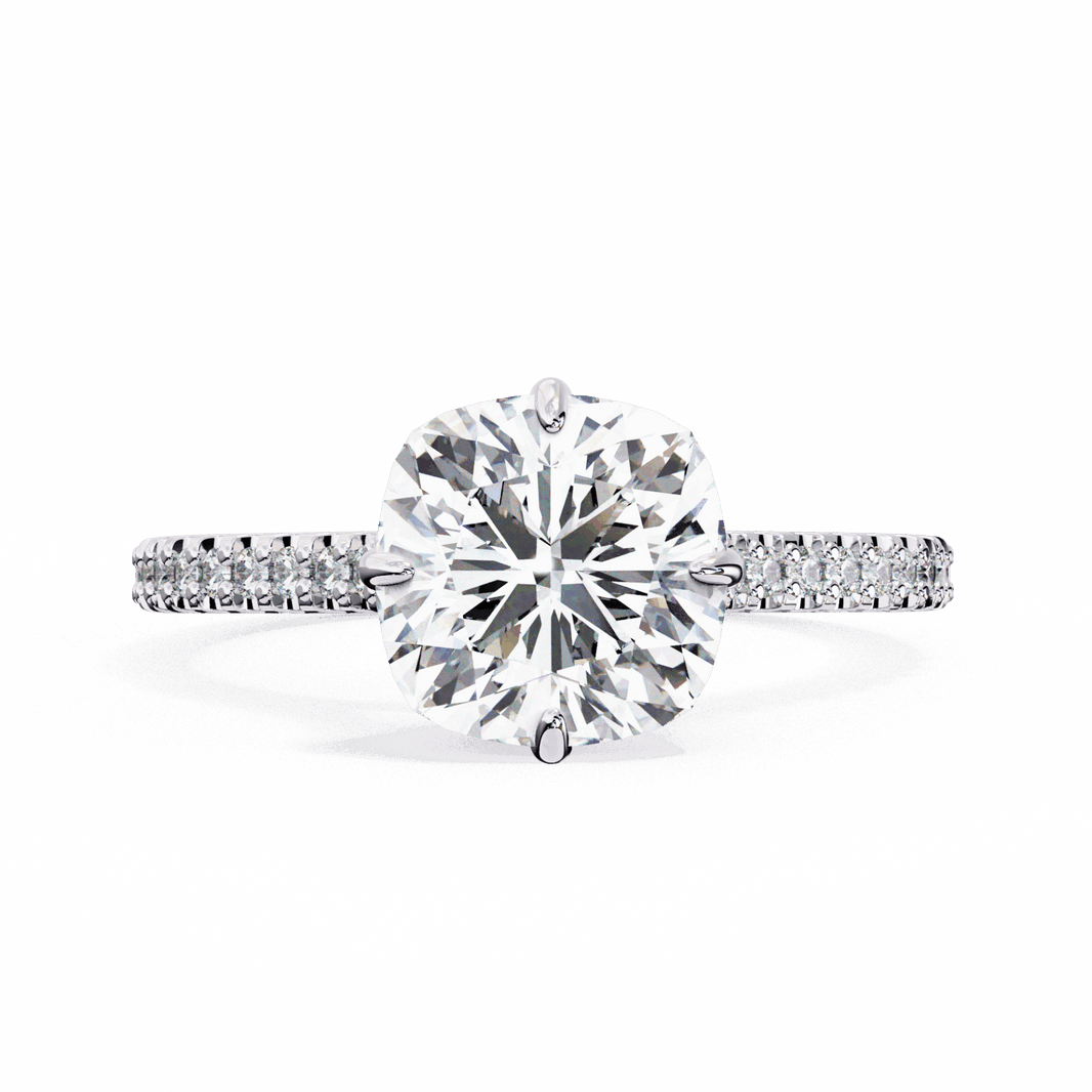3.5 Carat Cushion Hidden Halo Solitaire Ring in Moissanite | House of Estara