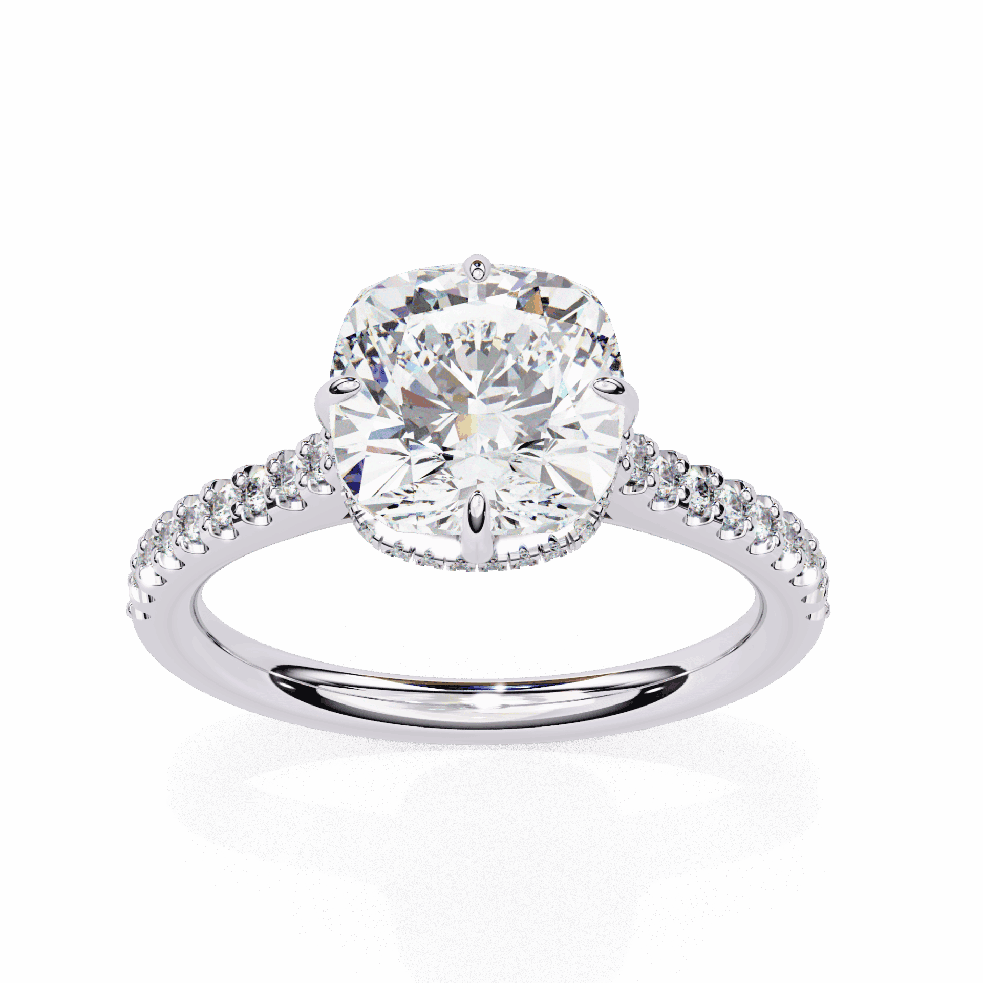 3.5 Carat Cushion Hidden Halo Solitaire Ring in Moissanite | House of Estara