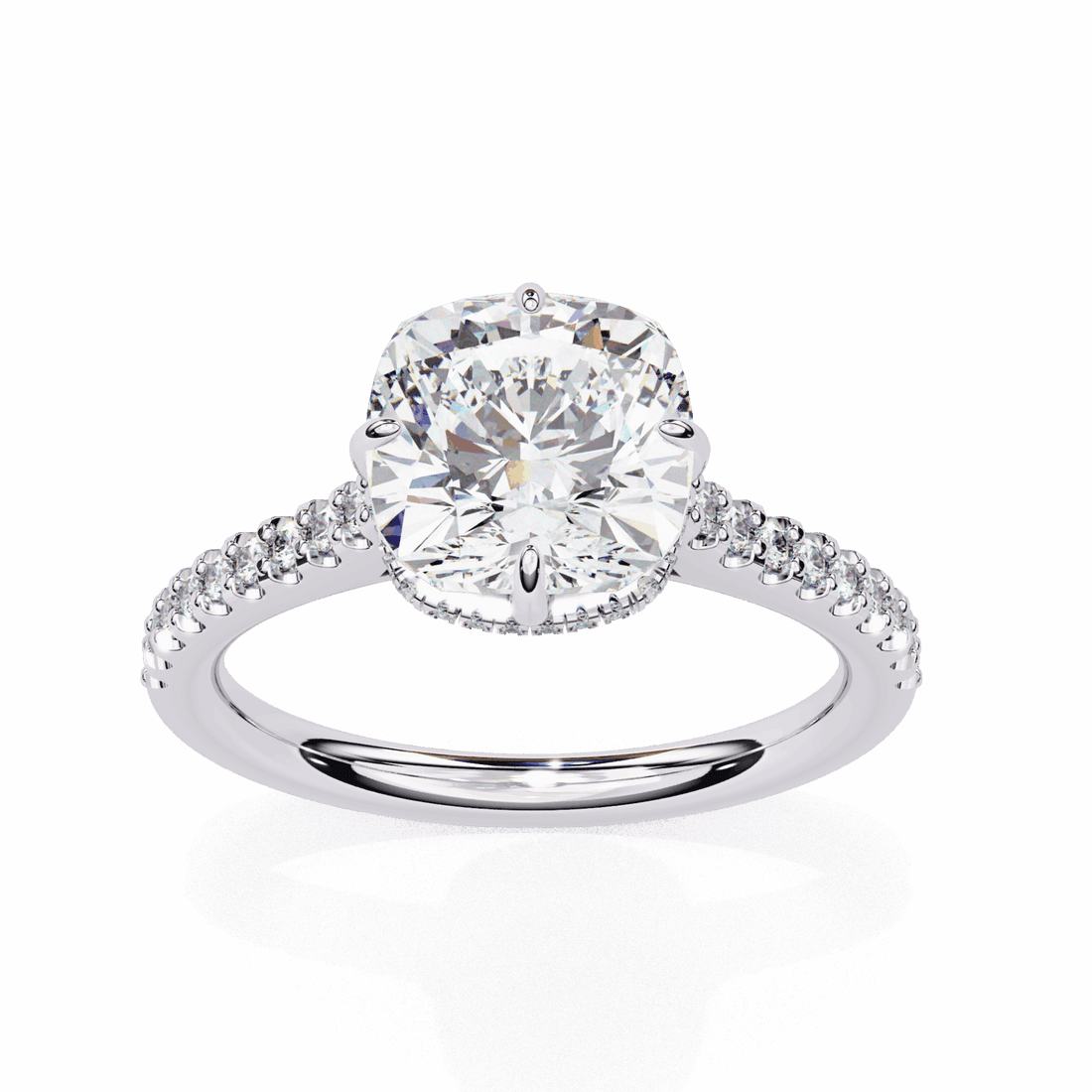 3.5 Carat Cushion Hidden Halo Solitaire Ring in Moissanite | House of Estara
