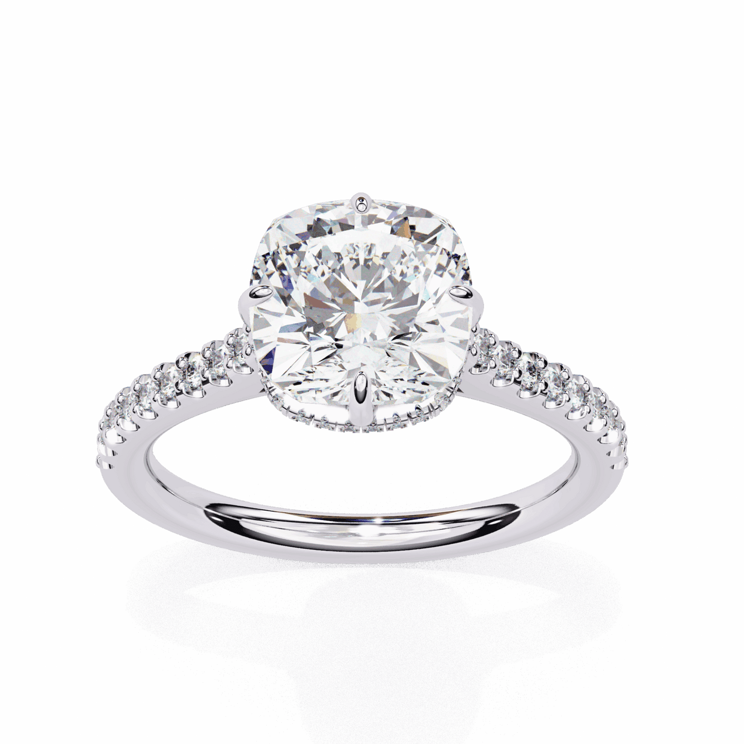 3.5 Carat Cushion Hidden Halo Solitaire Ring in Moissanite | House of Estara