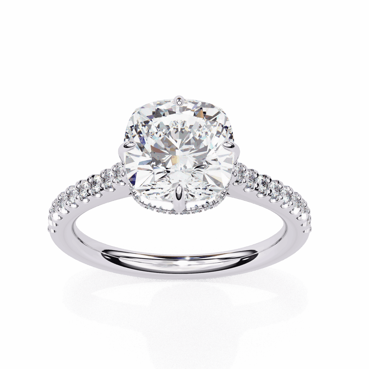 3.5 Carat Cushion Hidden Halo Solitaire Ring in Moissanite | House of Estara
