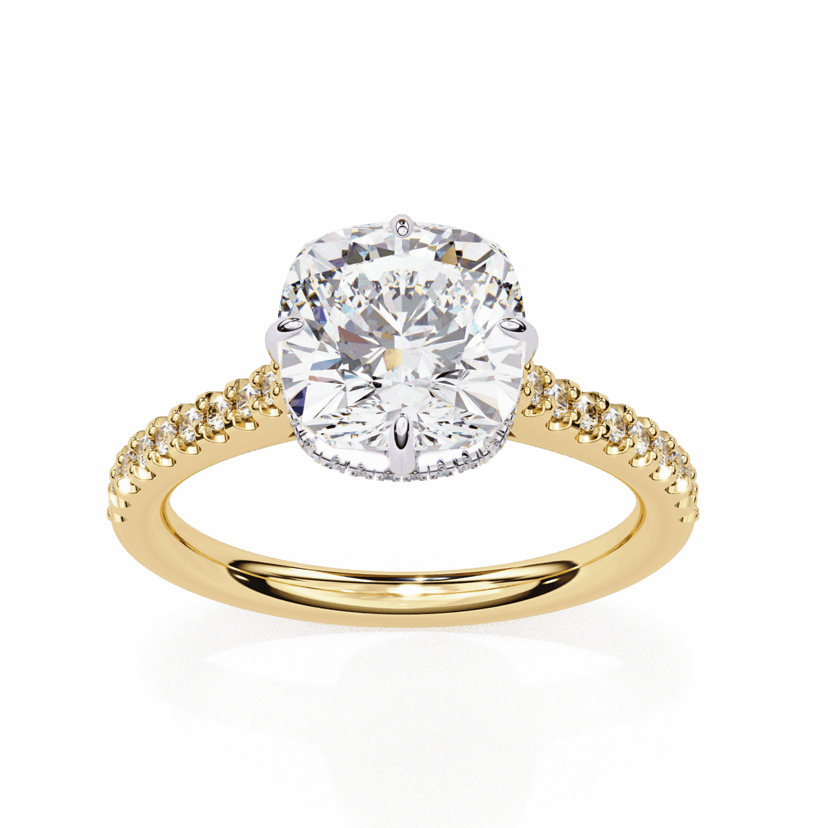 3.5 Carat Cushion Hidden Halo Solitaire Ring in Moissanite | House of Estara