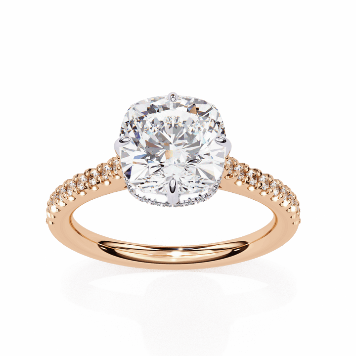 3.5 Carat Cushion Hidden Halo Solitaire Ring in Moissanite | House of Estara
