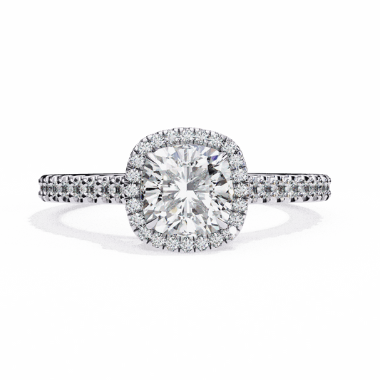 2 Carat Cushion Hidden Halo Solitaire Ring in Moissanite | House of Estara