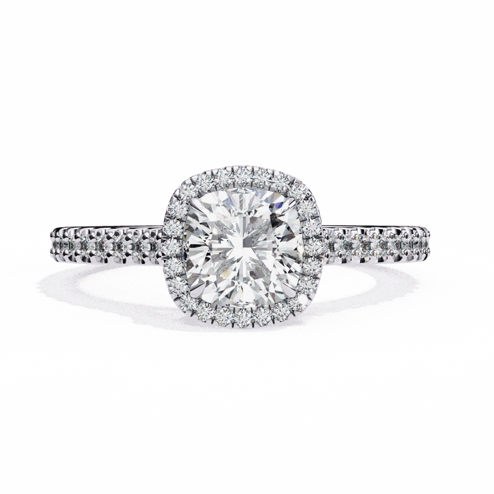 2 Carat Cushion Hidden Halo Solitaire Ring in Moissanite | House of Estara