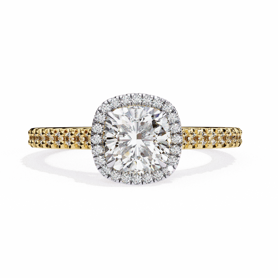 2 Carat Cushion Hidden Halo Solitaire Ring in Moissanite | House of Estara