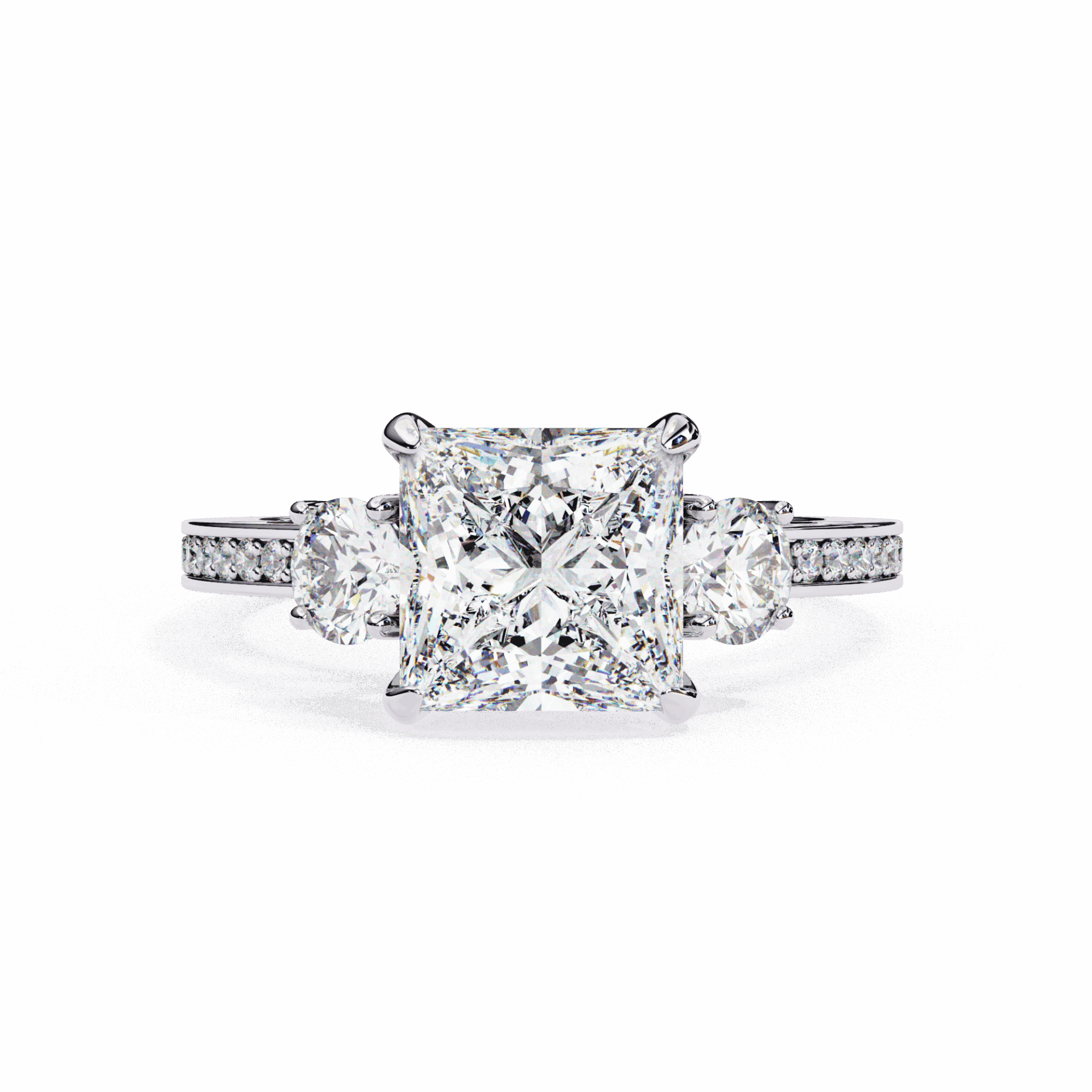 3.25 Carat Princess Three Stone Solitaire Ring in Moissanite | House of Estara