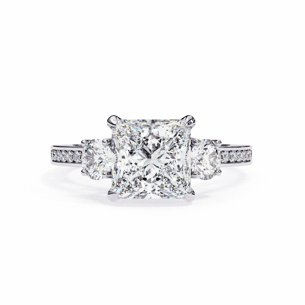 3.25 Carat Princess Three Stone Solitaire Ring in Moissanite | House of Estara