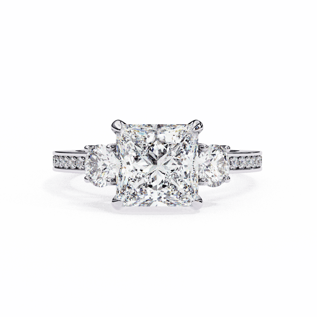 3.25 Carat Princess Three Stone Solitaire Ring in Moissanite | House of Estara