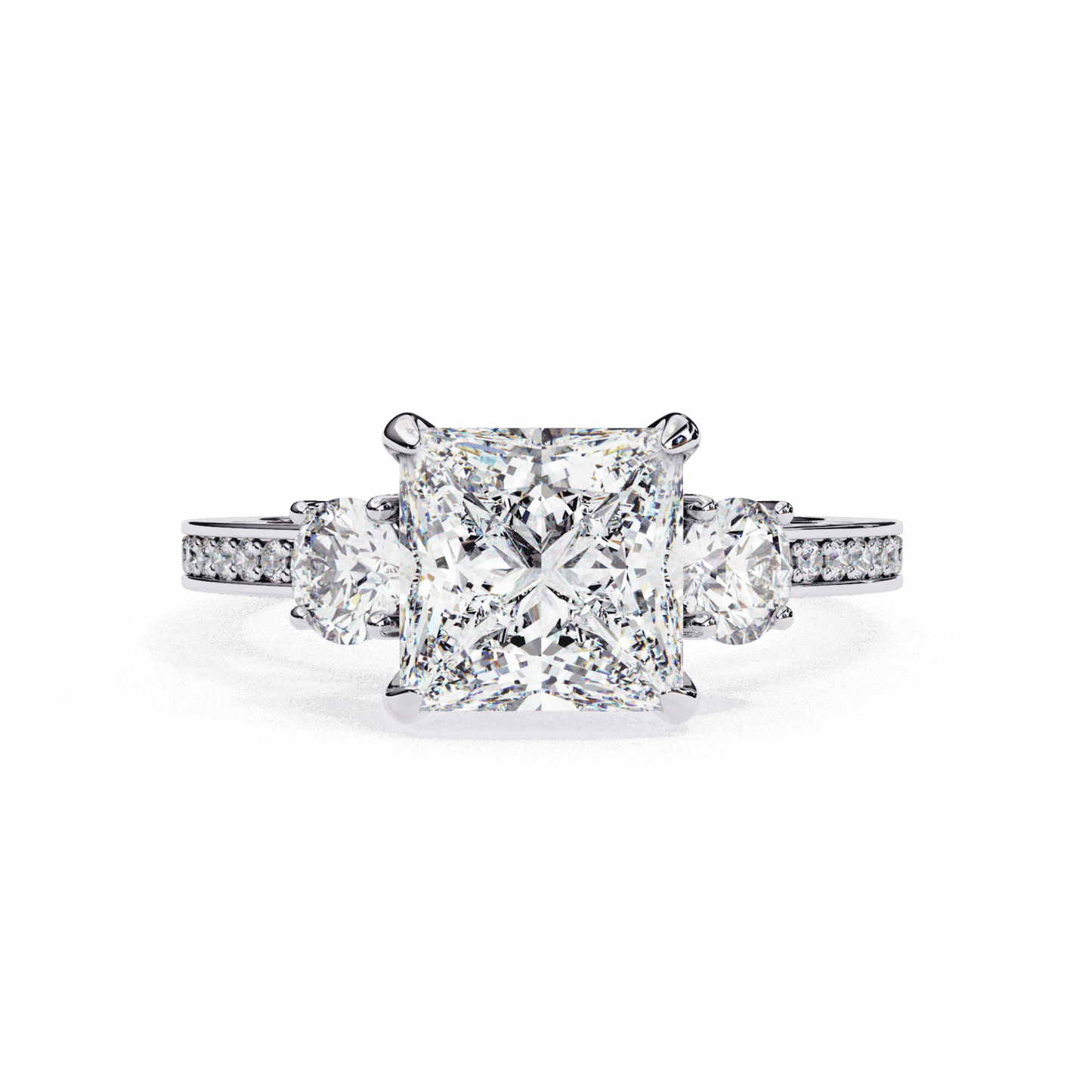 3.25 Carat Princess Three Stone Solitaire Ring in Moissanite | House of Estara