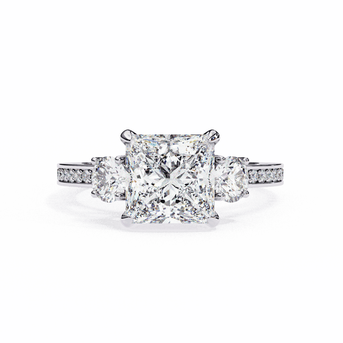3.25 Carat Princess Three Stone Solitaire Ring in Moissanite | House of Estara
