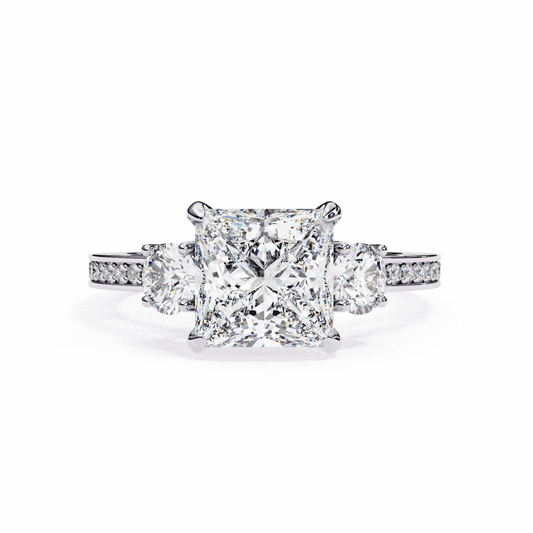 3.25 Carat Princess Three Stone Solitaire Ring in Moissanite | House of Estara