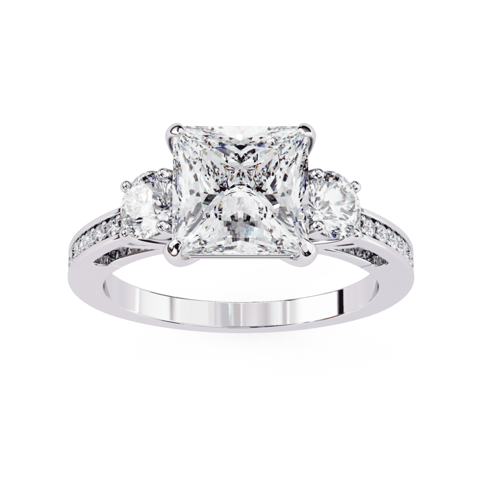 3.25 Carat Princess Three Stone Solitaire Ring in Moissanite | House of Estara