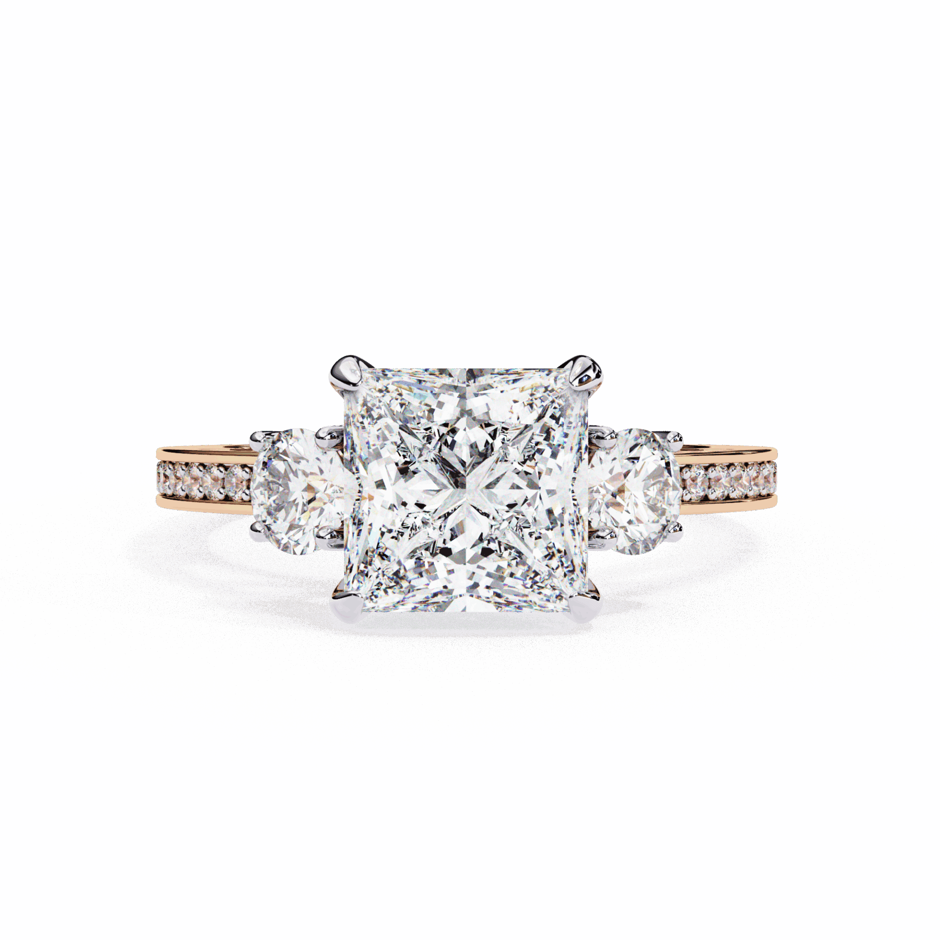 3.25 Carat Princess Three Stone Solitaire Ring in Moissanite | House of Estara