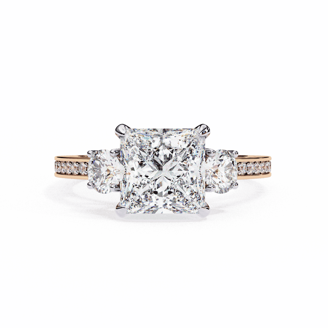 3.25 Carat Princess Three Stone Solitaire Ring in Moissanite | House of Estara