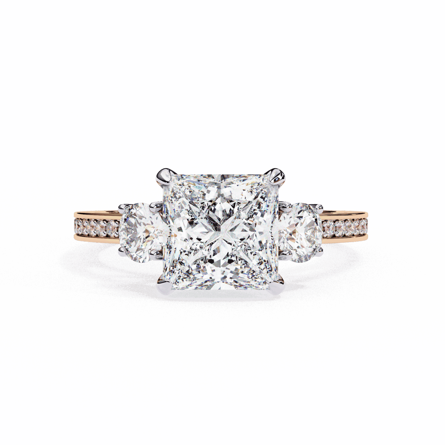 3.25 Carat Princess Three Stone Solitaire Ring in Moissanite | House of Estara