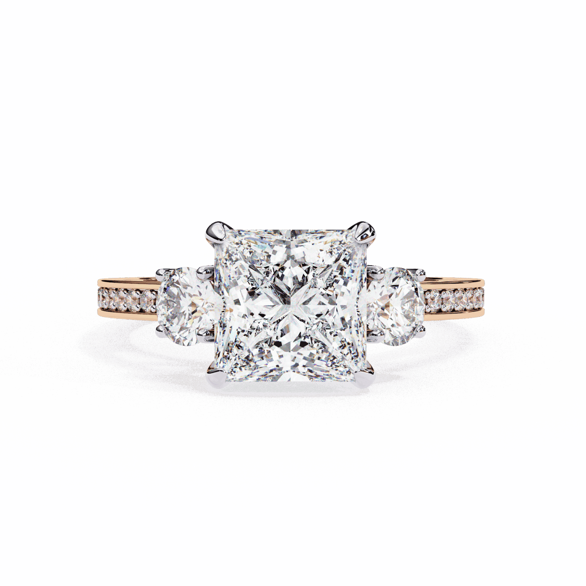 3.25 Carat Princess Three Stone Solitaire Ring in Moissanite | House of Estara