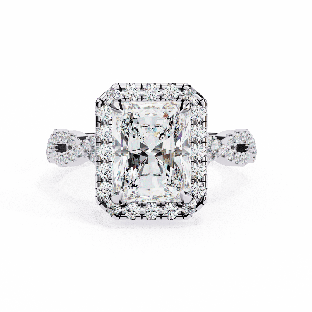 3.5 Carat Radiant Halo Solitaire Ring in Moissanite | House of Estara