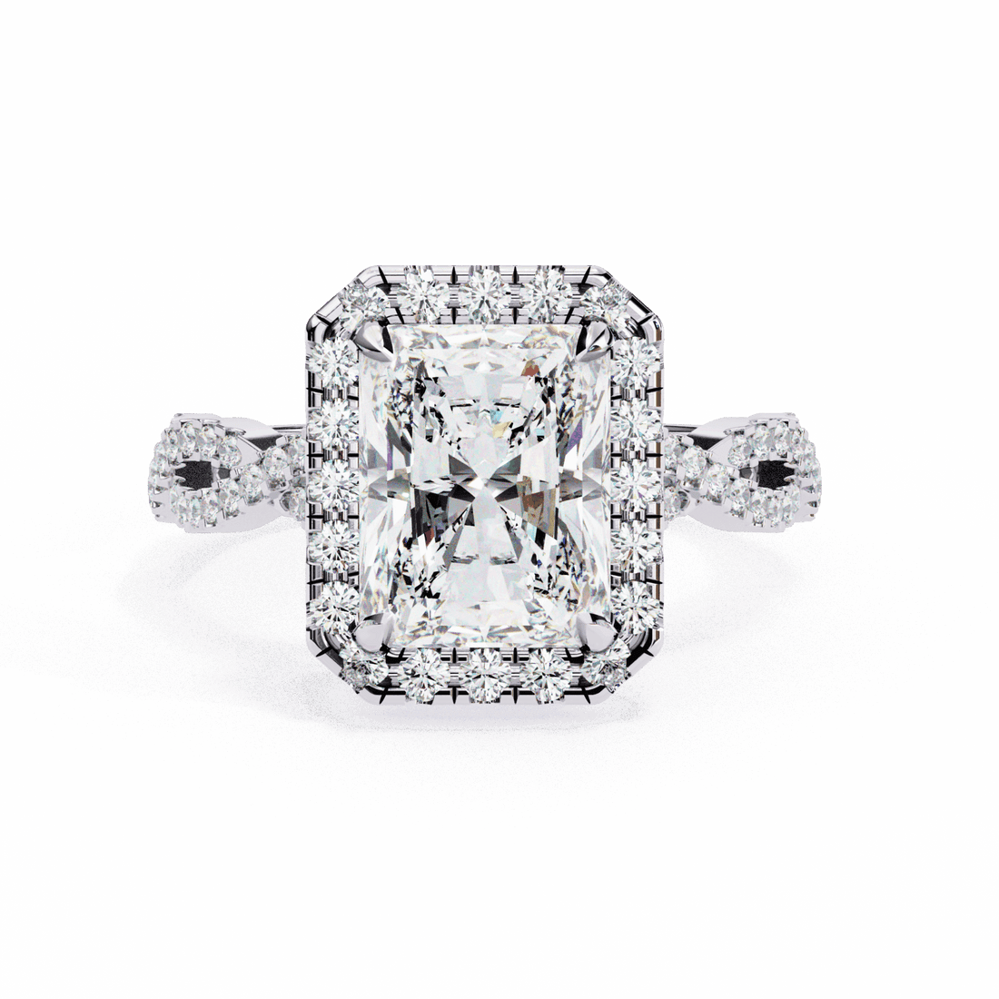 3.5 Carat Radiant Halo Solitaire Ring in Moissanite | House of Estara