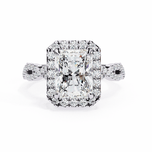3.5 Carat Radiant Halo Solitaire Ring in Moissanite | House of Estara