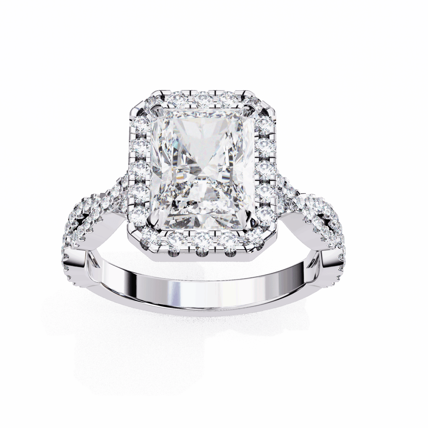 3.5 Carat Radiant Halo Solitaire Ring in Moissanite | House of Estara