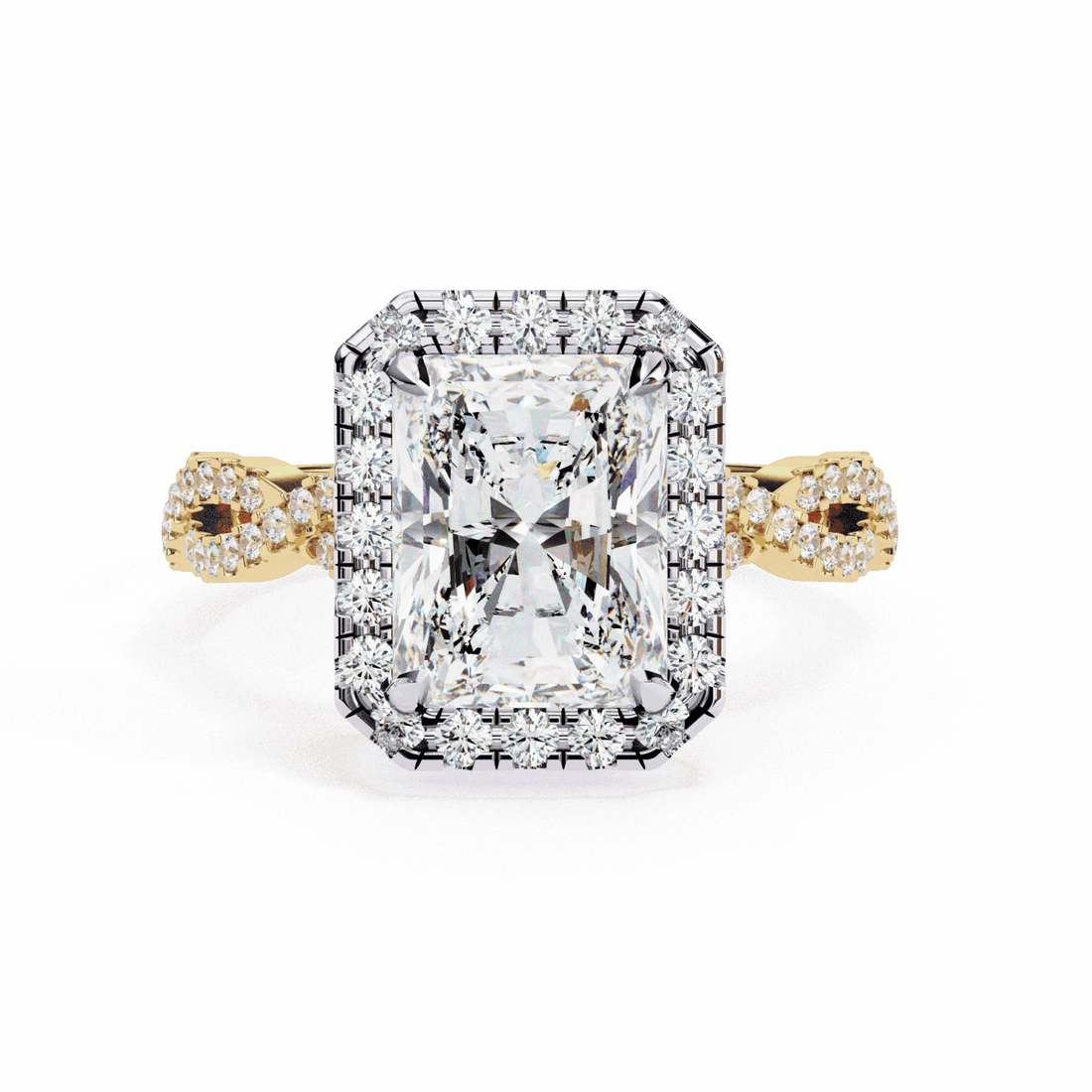 3.5 Carat Radiant Halo Solitaire Ring in Moissanite | House of Estara