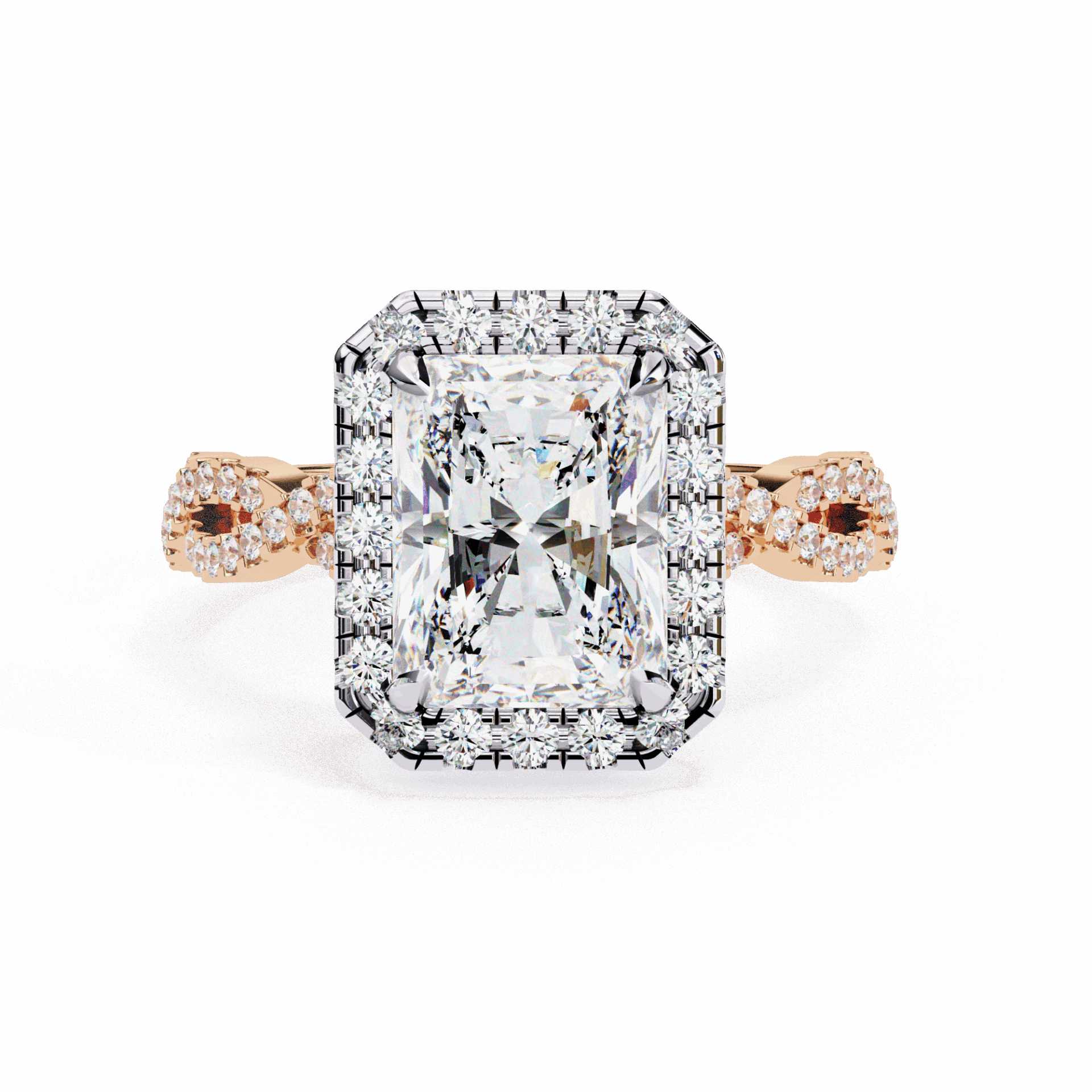 3.5 Carat Radiant Halo Solitaire Ring in Moissanite | House of Estara