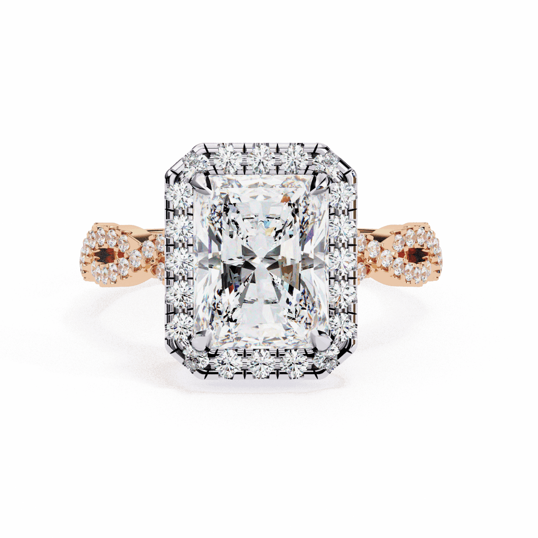 3.5 Carat Radiant Halo Solitaire Ring in Moissanite | House of Estara