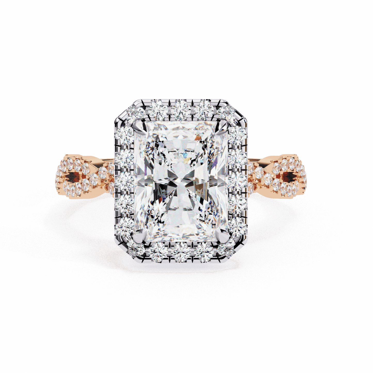 3.5 Carat Radiant Halo Solitaire Ring in Moissanite | House of Estara