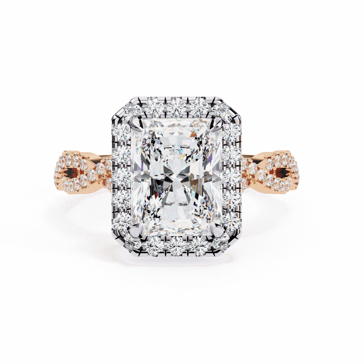 3.5 Carat Radiant Halo Solitaire Ring in Moissanite | House of Estara