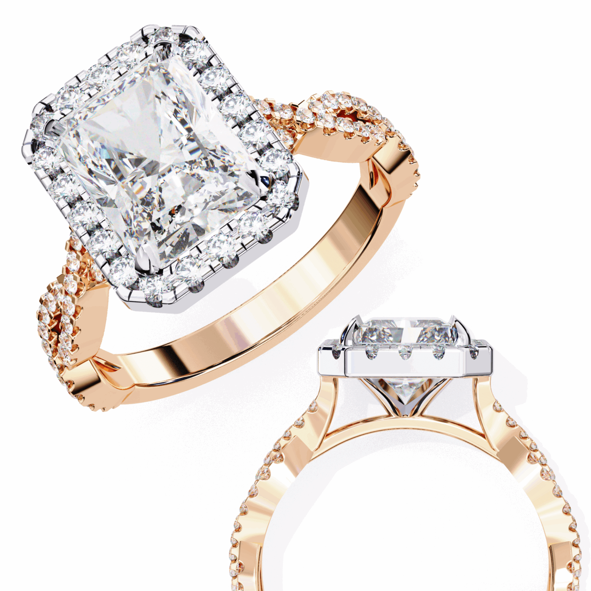 3.5 Carat Radiant Halo Solitaire Ring in Moissanite | House of Estara