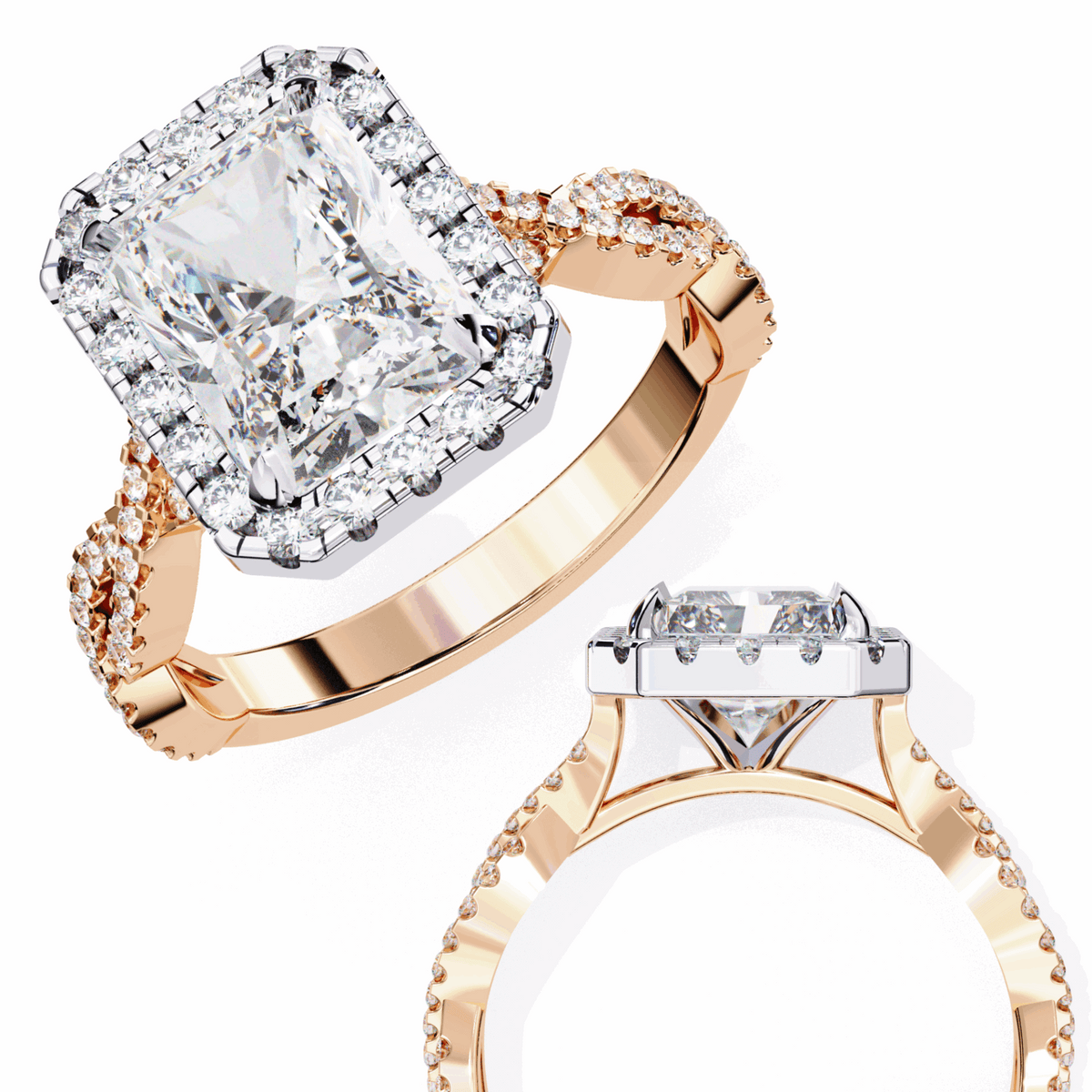 3.5 Carat Radiant Halo Solitaire Ring in Moissanite | House of Estara