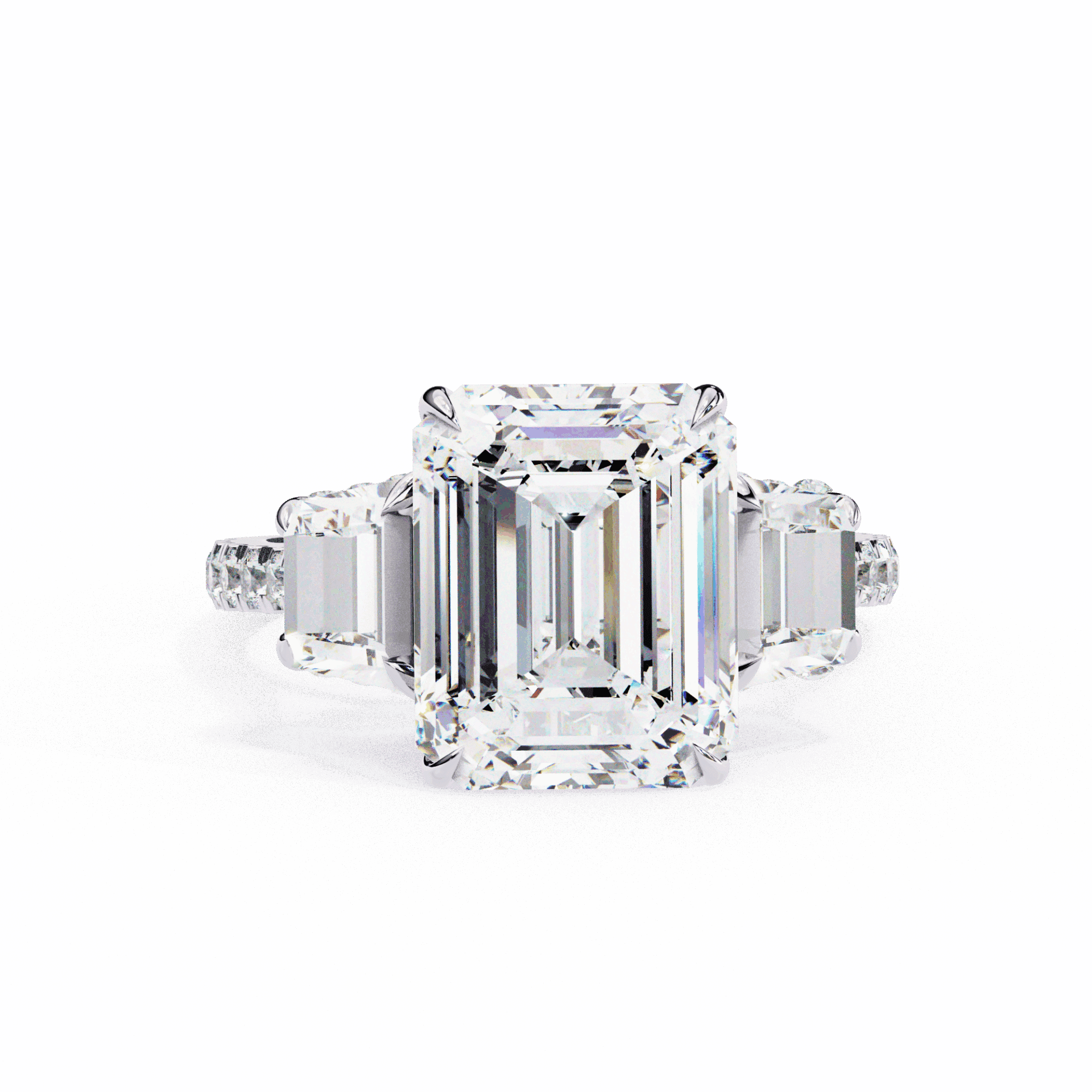 5.25 Carat Emerald Three Stone Solitaire Ring in Moissanite | House of Estara
