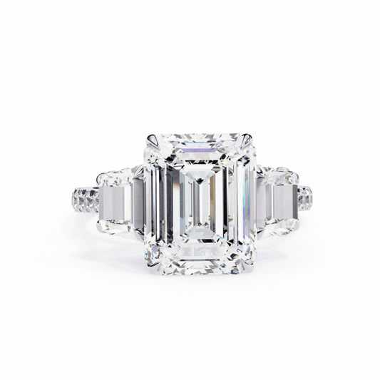 5.25 Carat Emerald Three Stone Solitaire Ring in Moissanite | House of Estara