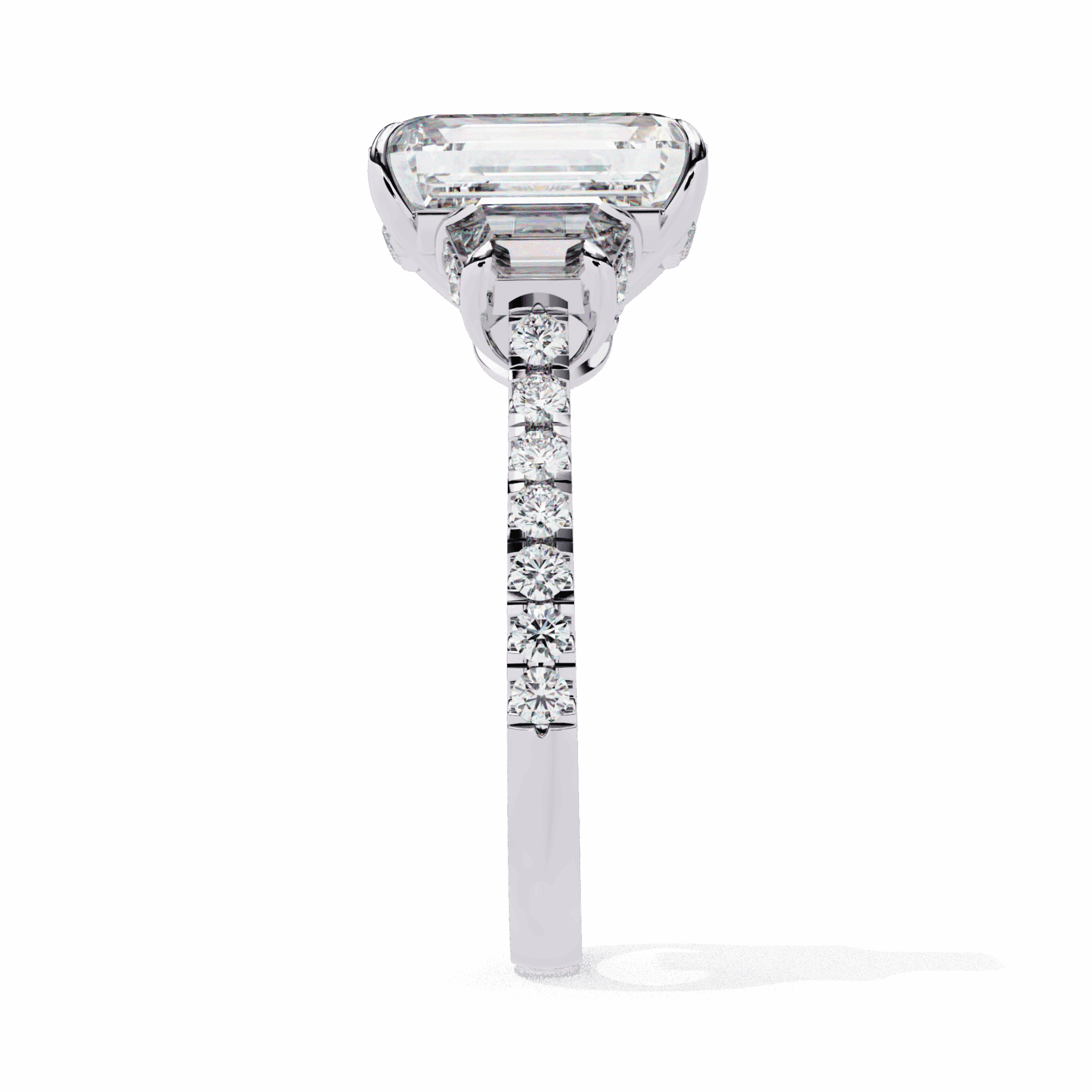 5.25 Carat Emerald Three Stone Solitaire Ring in Moissanite | House of Estara