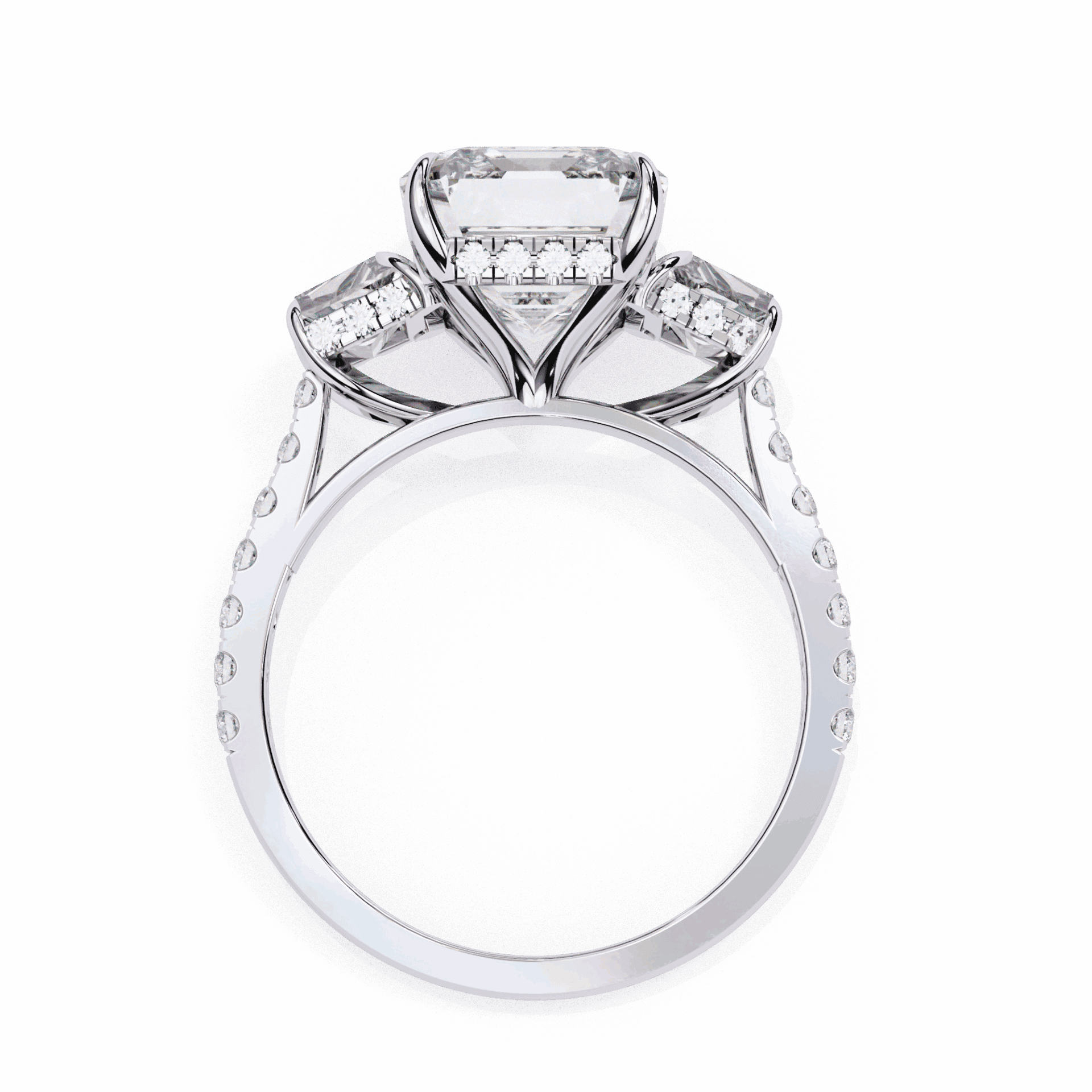 5.25 Carat Emerald Three Stone Solitaire Ring in Moissanite | House of Estara