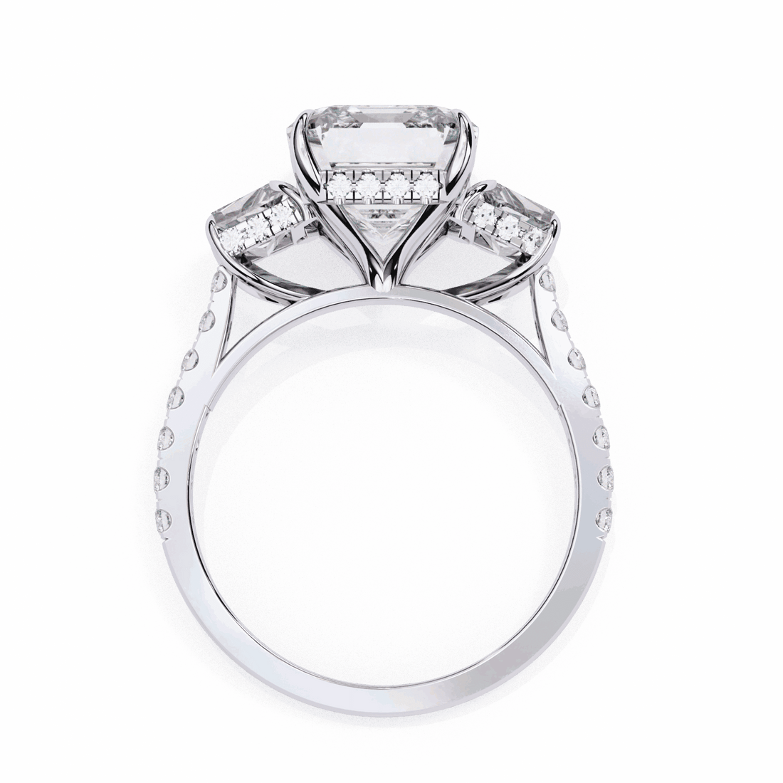 5.25 Carat Emerald Three Stone Solitaire Ring in Moissanite | House of Estara