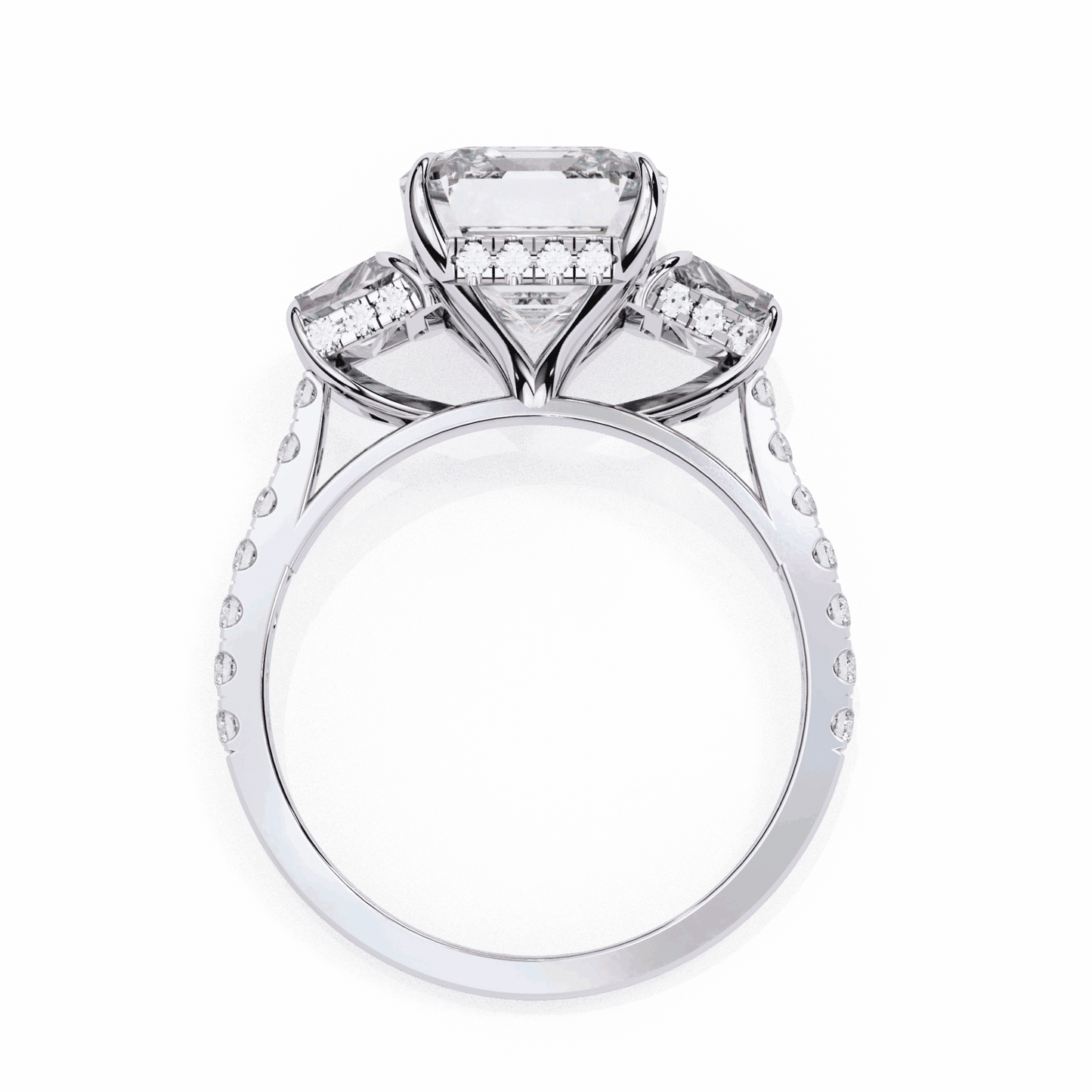 5.25 Carat Emerald Three Stone Solitaire Ring in Moissanite | House of Estara