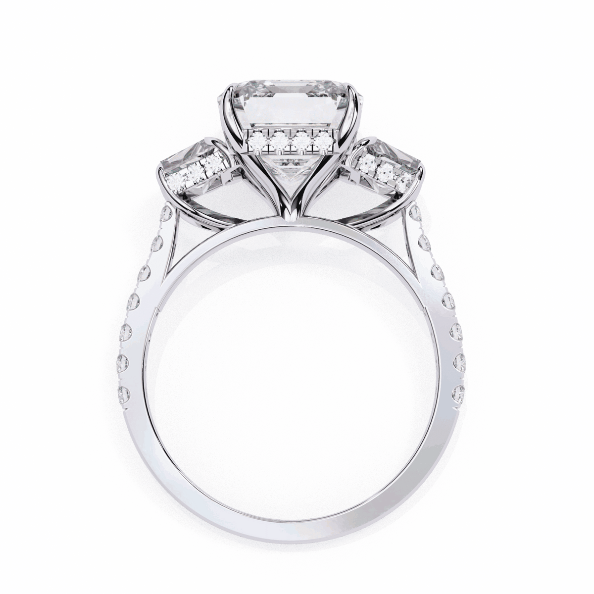5.25 Carat Emerald Three Stone Solitaire Ring in Moissanite | House of Estara